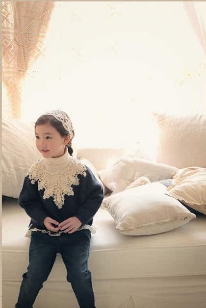 pink ideal 中小女童毛衣厂家批发 甜美花边长袖毛衣330282