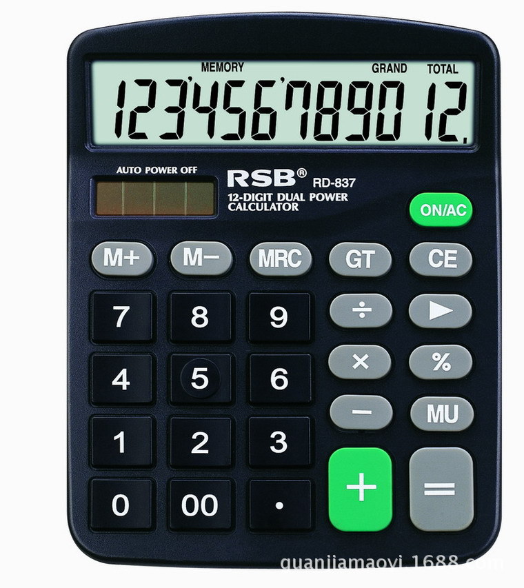 易能通at837太阳能12位数计算器桌面办公算账计算器