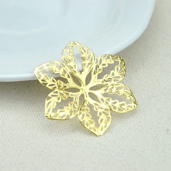 diy手工头饰品配件 镀金镂空六瓣花托花片花朵贴片材料