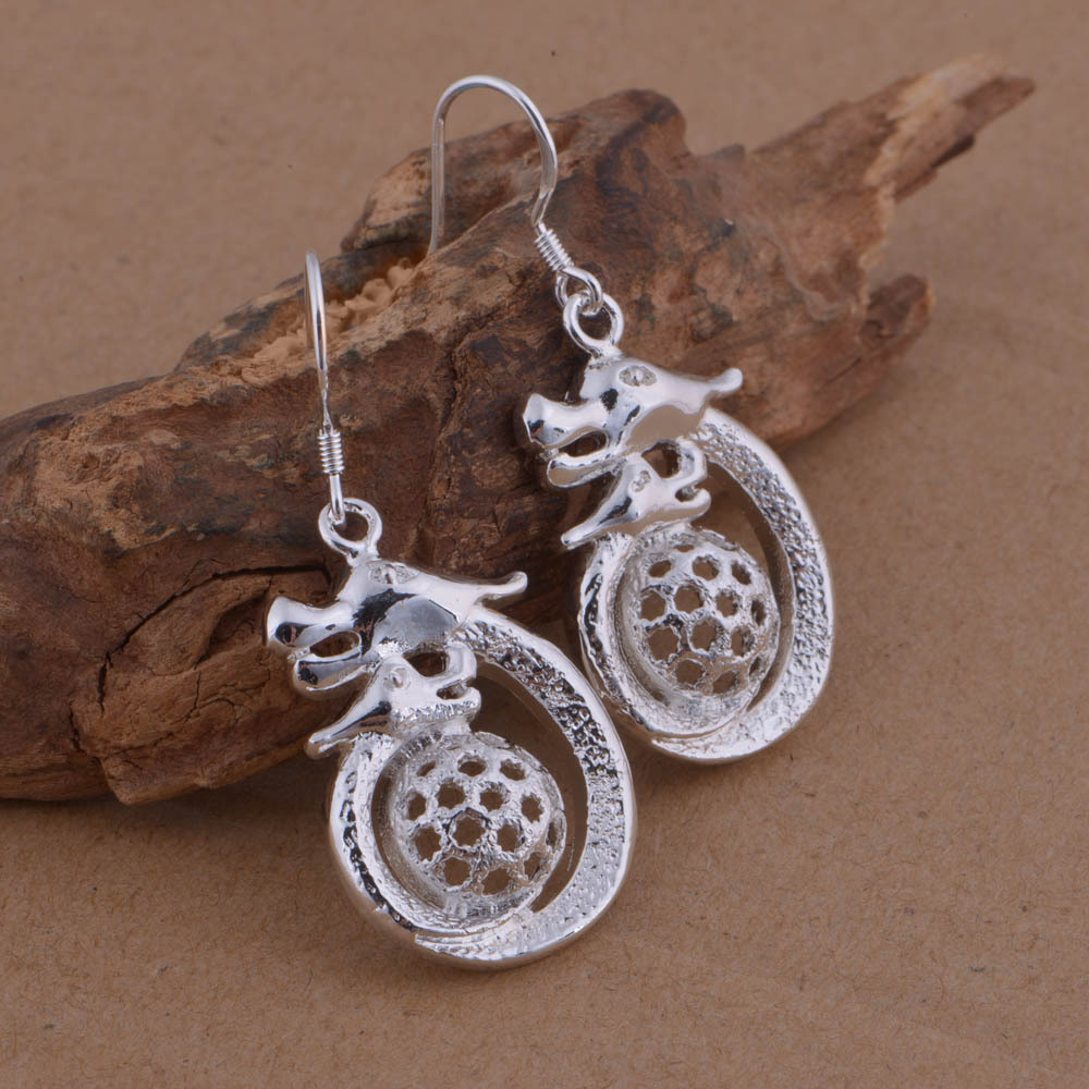 外贸首饰 镀925纯银耳环 龙戏珠耳环 韩版流行 现货批发