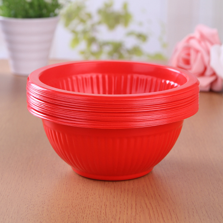 大量现货批发345lml 双童一次性塑料红碗 快餐碗 饭碗 汤碗20只装
