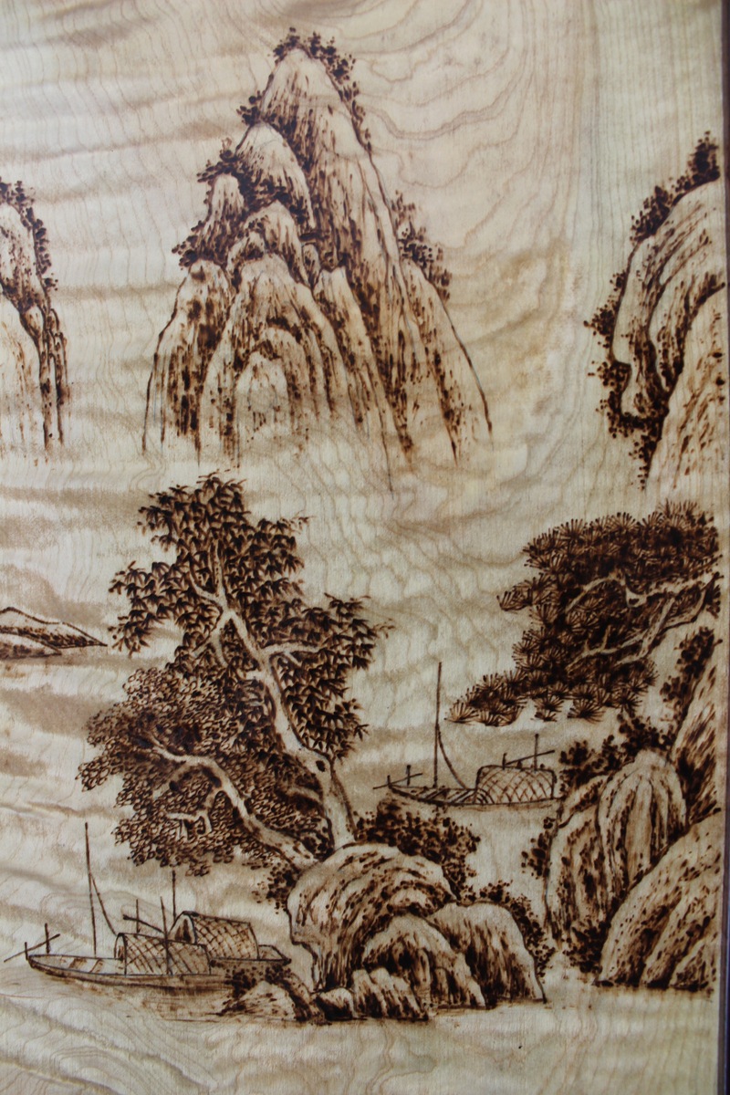 艺博苑 现货批发楠木烙画 大叶桢楠复古山