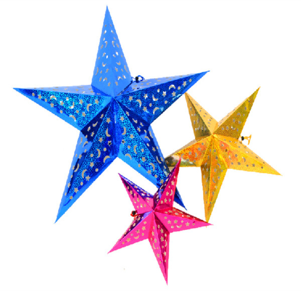 批发 镭射圣诞纸五角星酒吧吊顶装饰品七彩星星纸灯罩30厘米