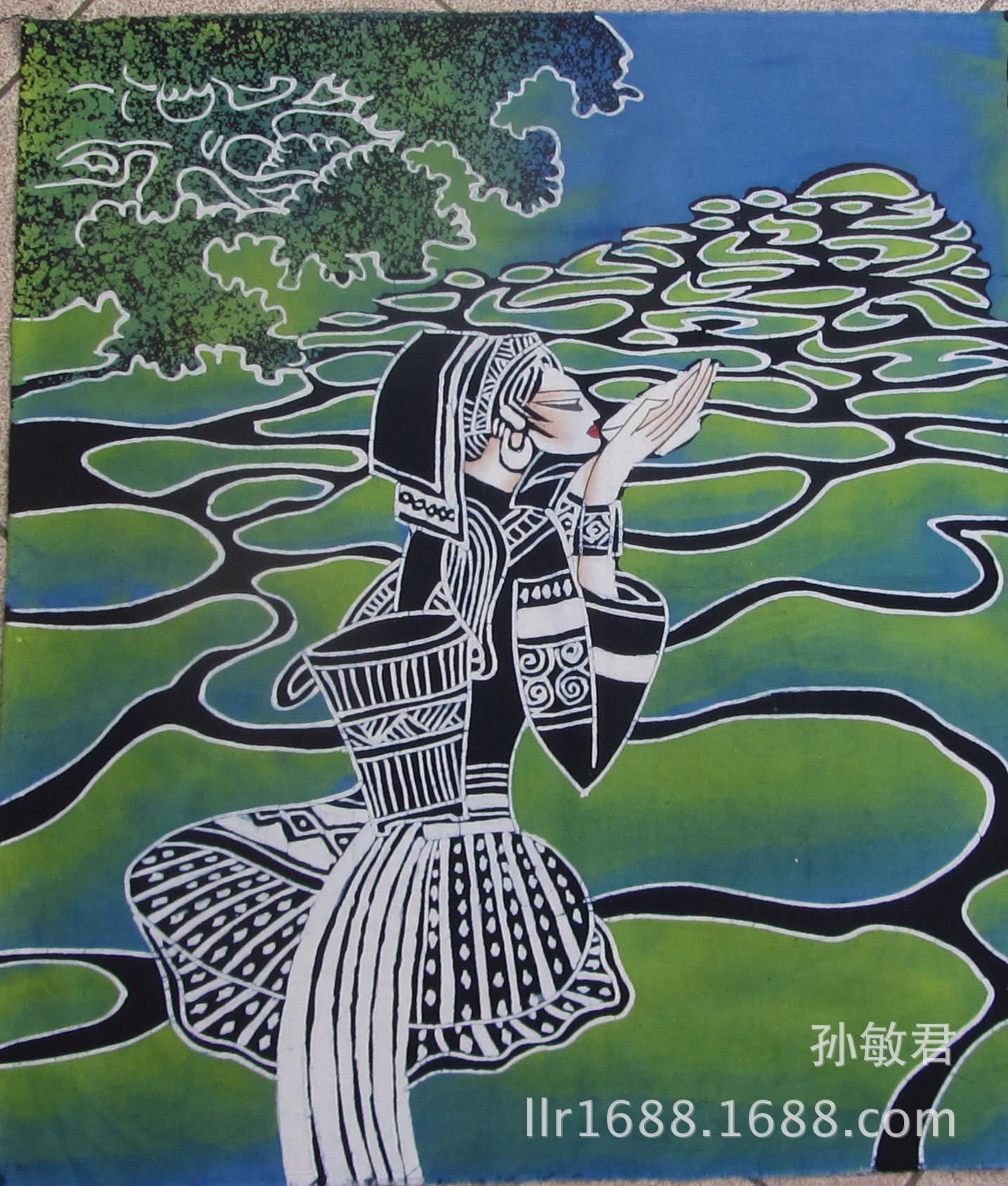 蜡染布手绘手染艺品传统复古手绘镇宅装饰盖布