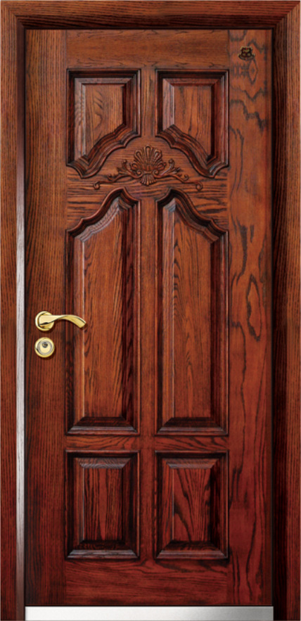 c:门框门套上有装饰木线条,门扇的两面采用天然木皮的木制门板,使门面