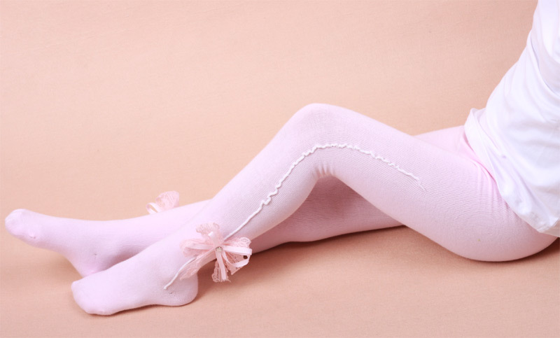 特价春秋纯棉蝴蝶结蕾丝花边女童打底裤儿童连裤袜 舞蹈全棉裤袜