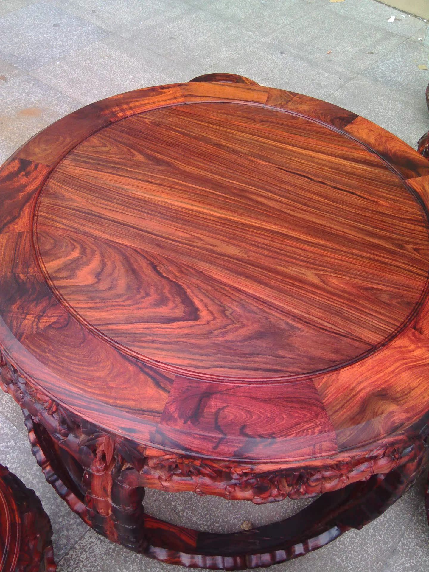 供应老挝大红酸枝木鼓桌7件套酸枝木古台餐桌红木实木餐桌咖啡桌