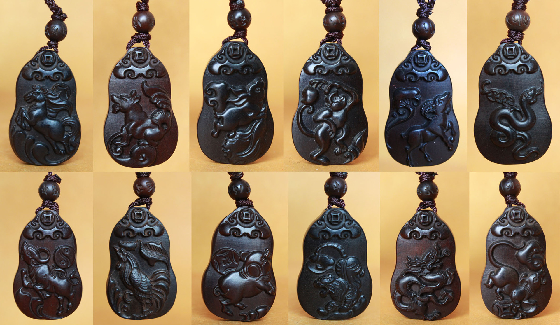 角木蛟品牌厂家直销天然雷击枣木精雕十二生肖挂牌吊坠畅销款包邮