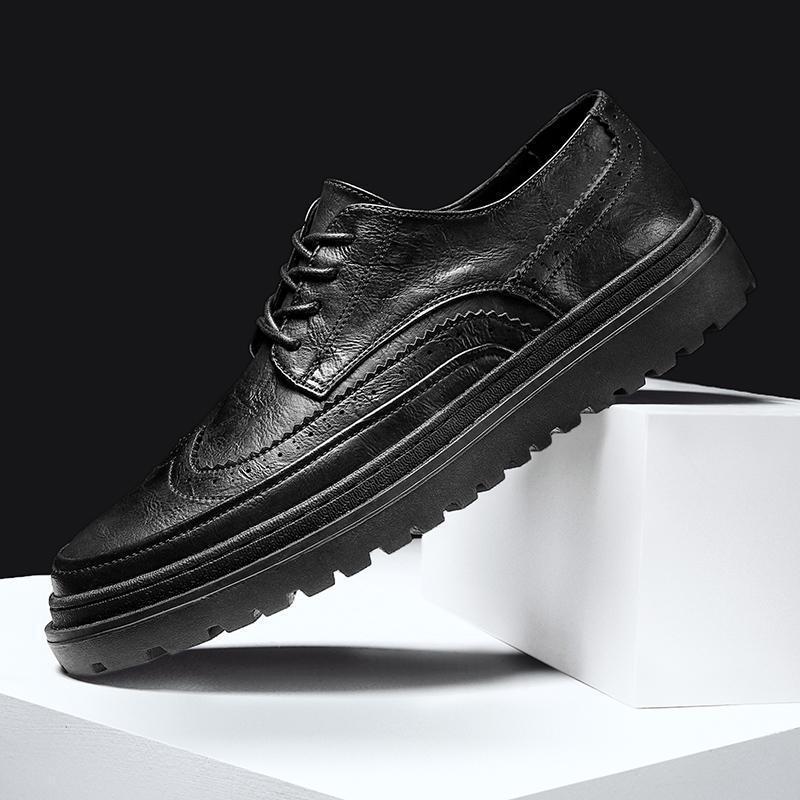 布洛克男鞋英伦风潮流秋季男士休闲黑色皮鞋韩版青年透气潮鞋系带