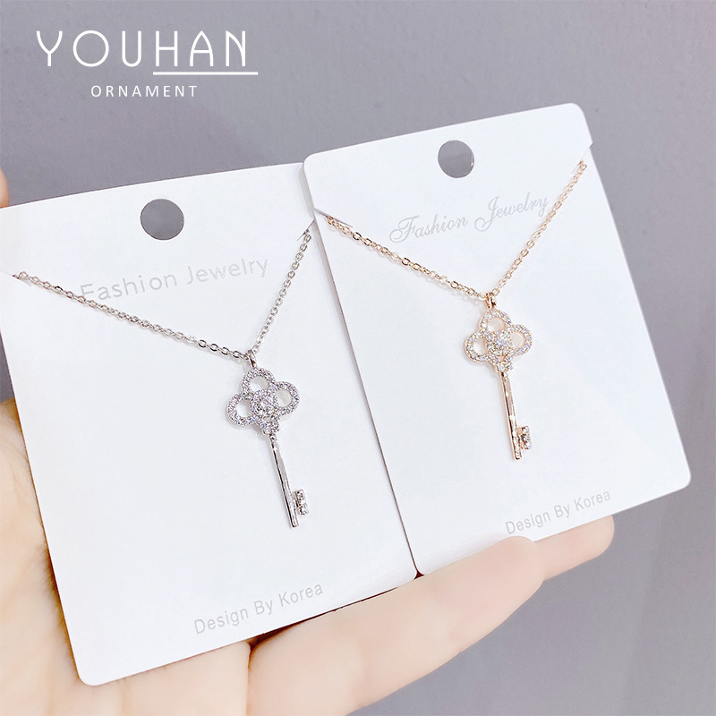 2023 Necklace Korean Style Girl Micro Zircon-Laid Necklace Fashion Key Clavicle Chain Female Jewelry Factory Direct Supply