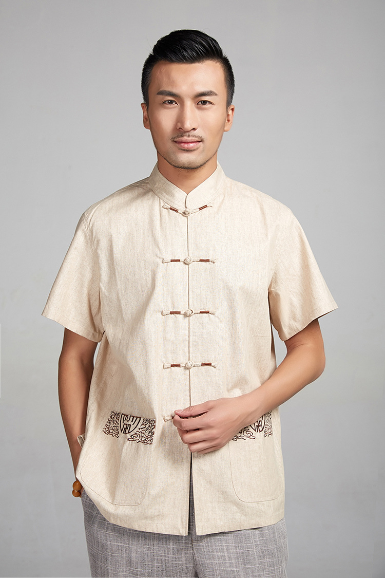 瑞泽 厂家直销 亚麻 中老年唐装男夏季短