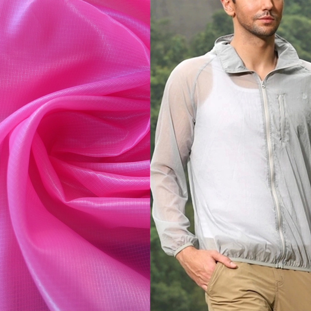 尼丝纺格子布面料尼龙小格子超薄透明户外服皮肤衣面料超薄透明