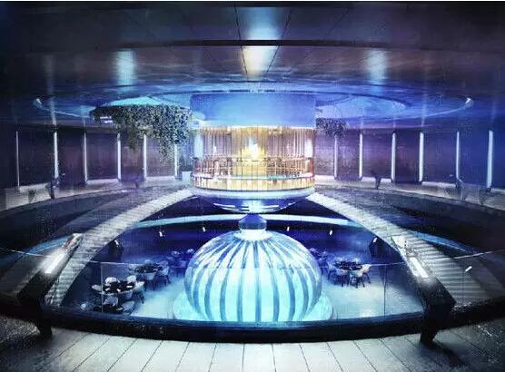 酒店大厅位于一个巨大的游泳池的中心.