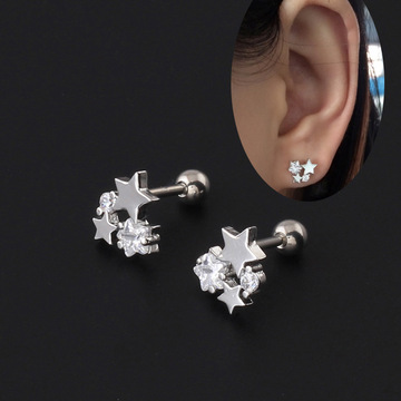 欧美 韩版女生 时尚重叠锆石星星耳钉 韩版钛钢耳钉r30