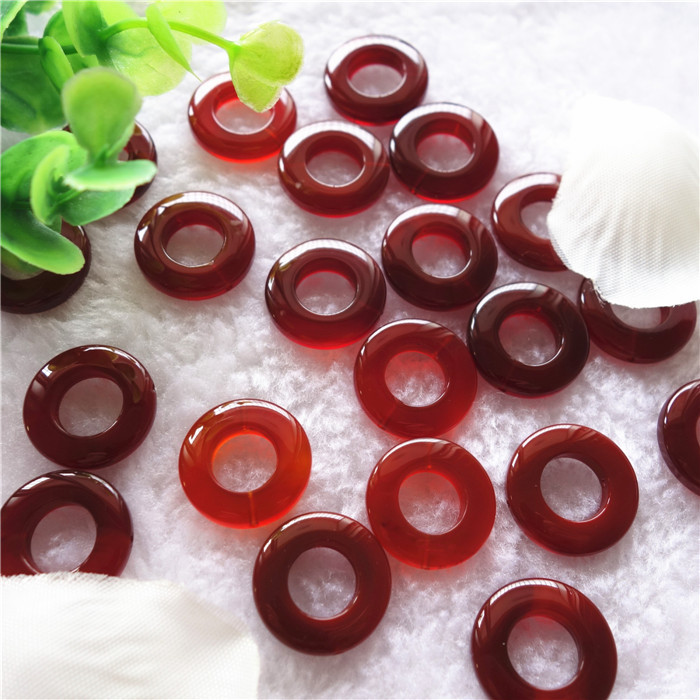 巴西天然红玛瑙圆圈 圆形空心手链吊坠手工diy饰品配件20mm