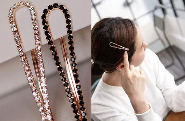 发饰头饰 高品质小华丽u形镶水钻简约对夹边夹一字夹刘海夹子发卡