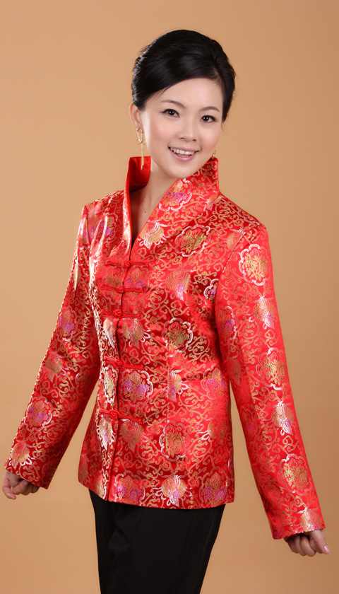 批发绸缎工作服富贵大红春秋季高级女式古装上衣古典中式女装唐装