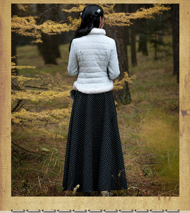 筱姿女装 2015冬装新款 复古夹棉兔毛百搭蕾丝长袖棉服k-1012