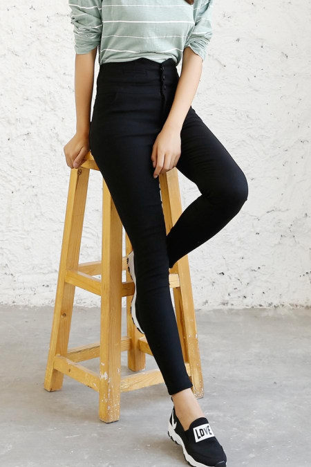 秋季新品韩版紧身弹力纯色高腰裤修身显瘦小脚包臀休闲裤