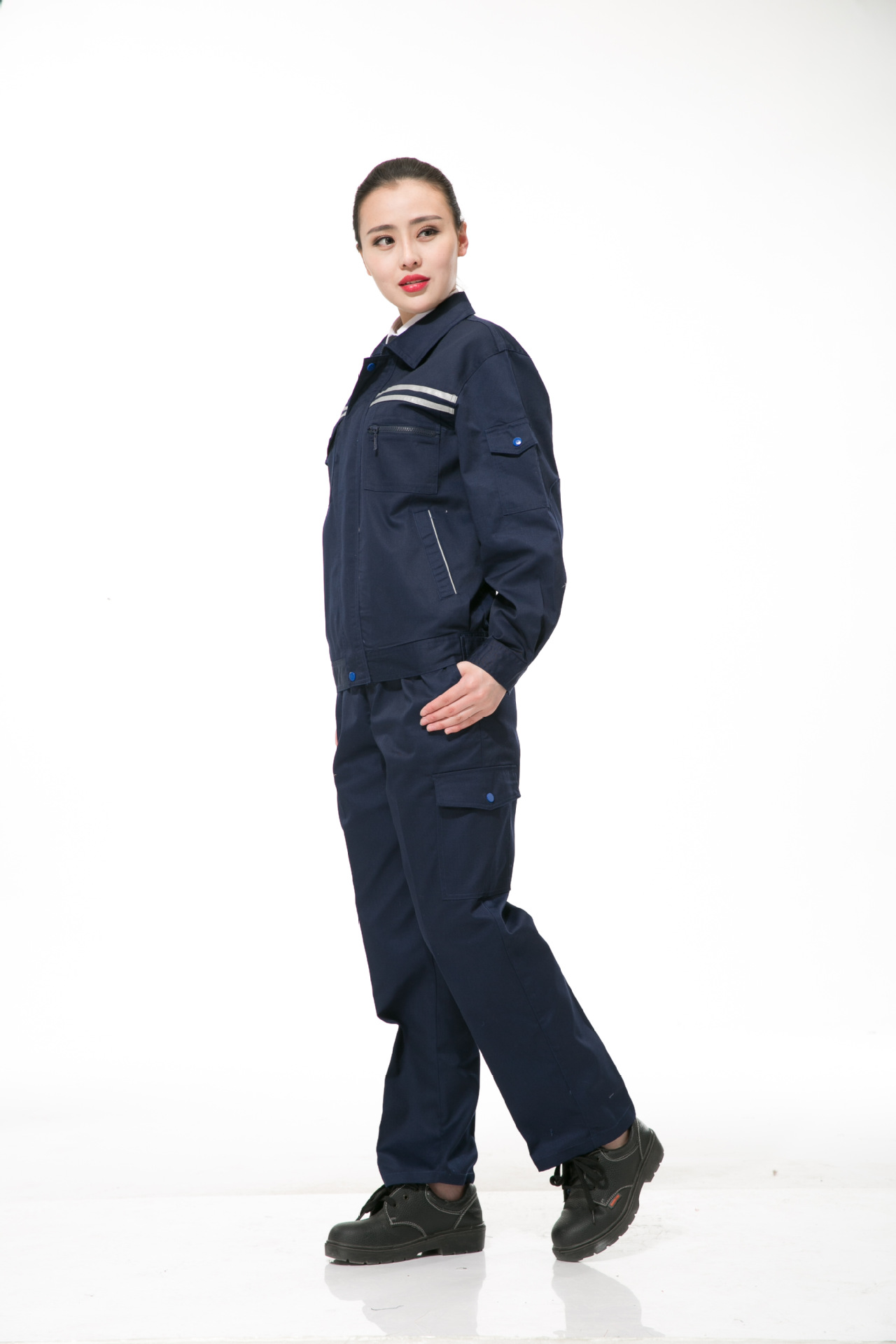 新款工厂 物业 厂矿 高档带反光条男女长袖棉质工作服