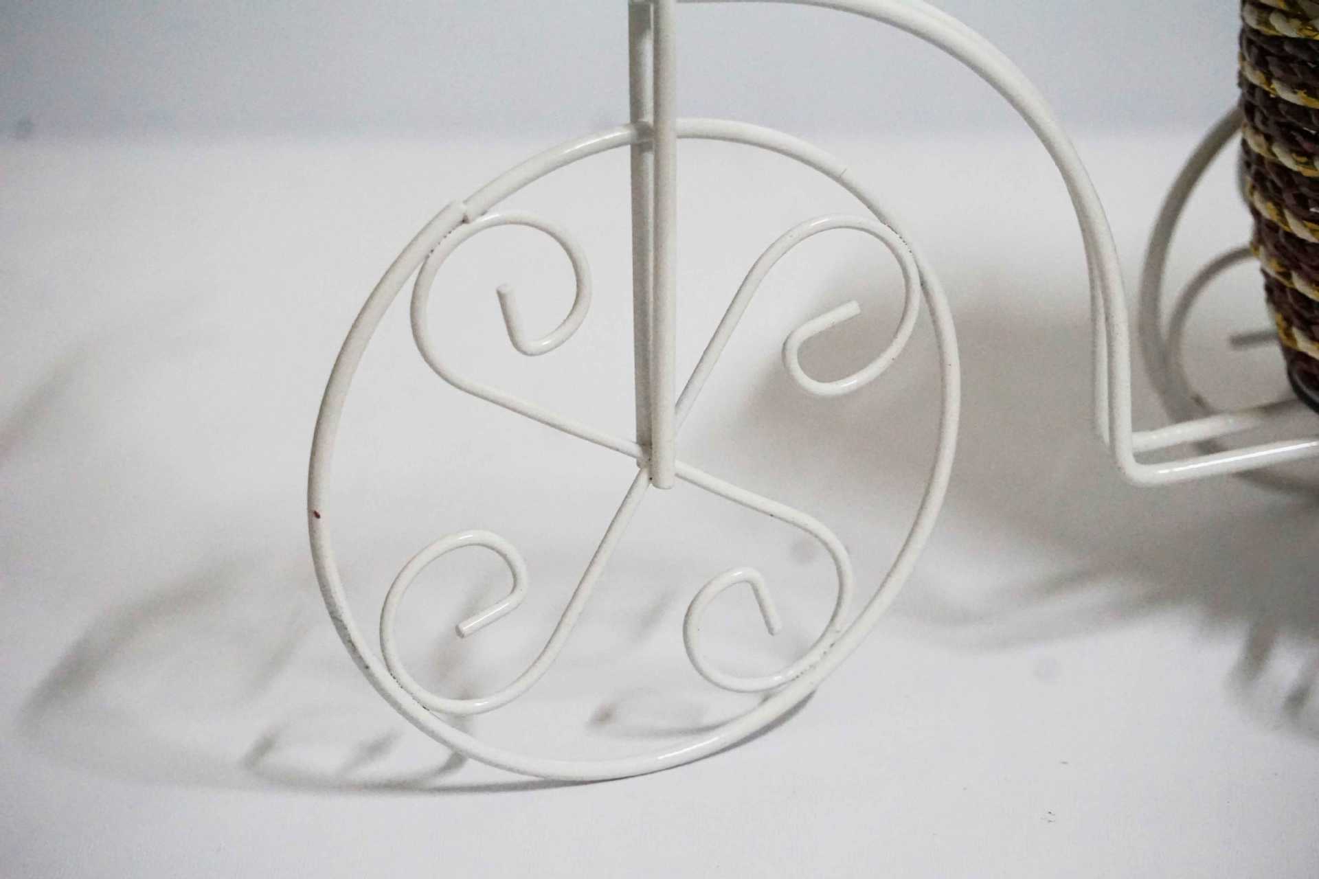 华青欧式花瓶 铁艺花篮三轮车桌面摆件工艺品 手工编织假花插.