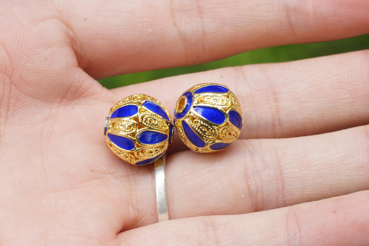 传承经典 古法925银烧蓝手工掐丝配饰 烤蓝饰品配件 高端佛珠配饰