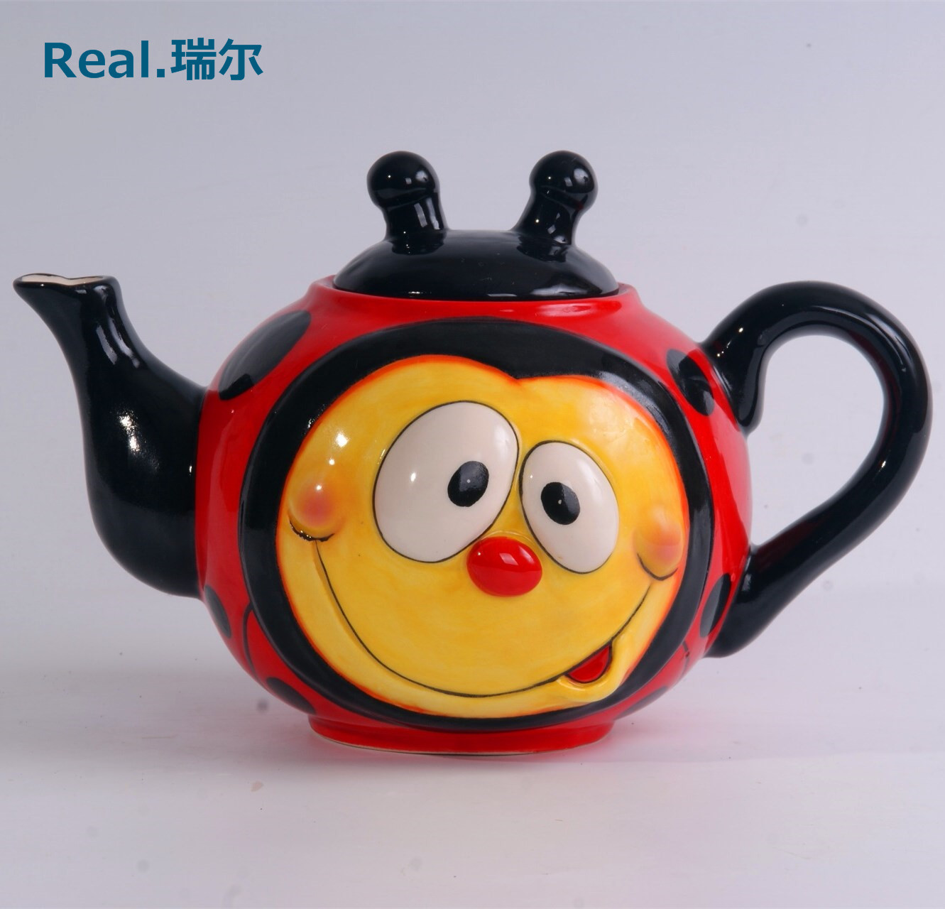 外贸出口创意陶瓷甲壳虫造型水壶白云土手绘欧式陶瓷动物款式茶壶