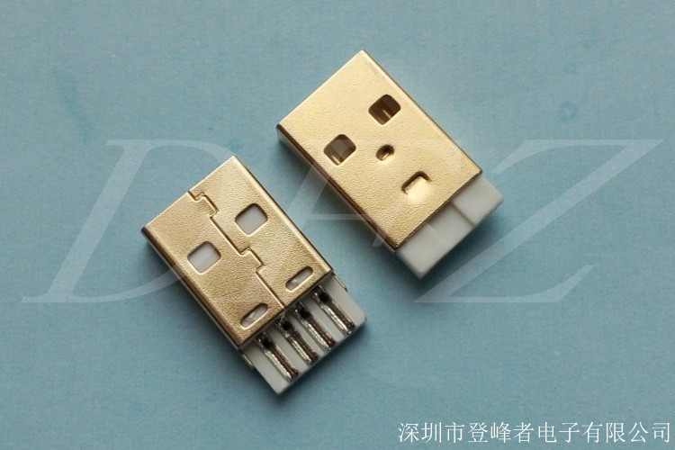 DFZ-GS029 USB2.0A公短体一体式铜端铁壳镀金1