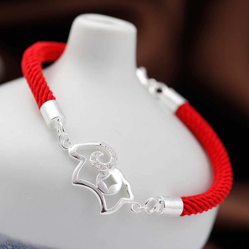 s925银饰品本命年红绳生肖羊手链女手编织红绳手绳女友生日礼物
