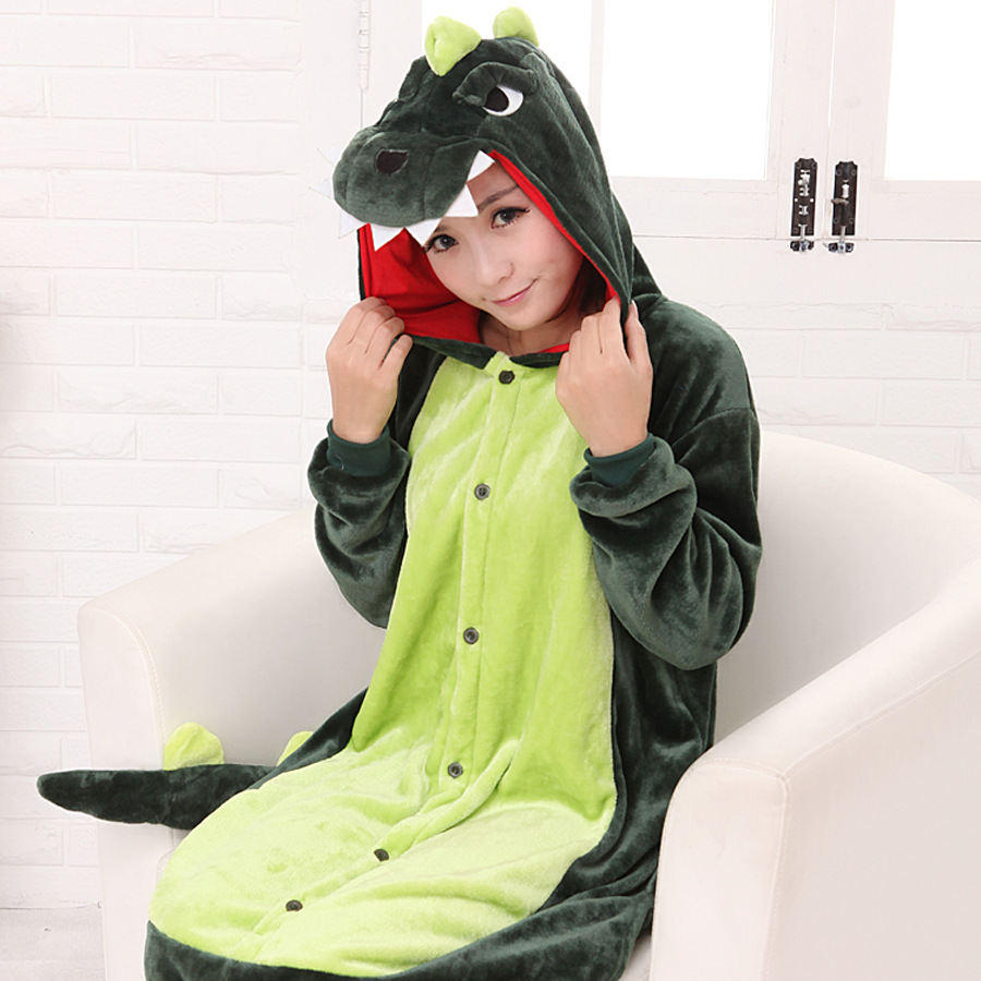 批发外贸恐龙卡通动物连体睡衣情侣可爱法兰