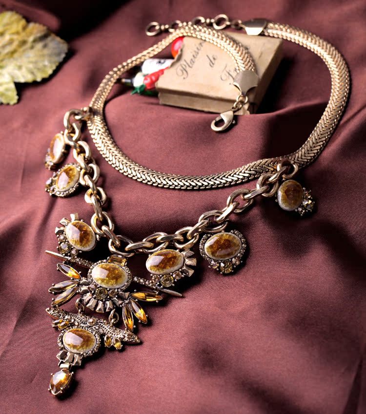 Occident alloy Drill set necklace ( brown ) NHQD1407