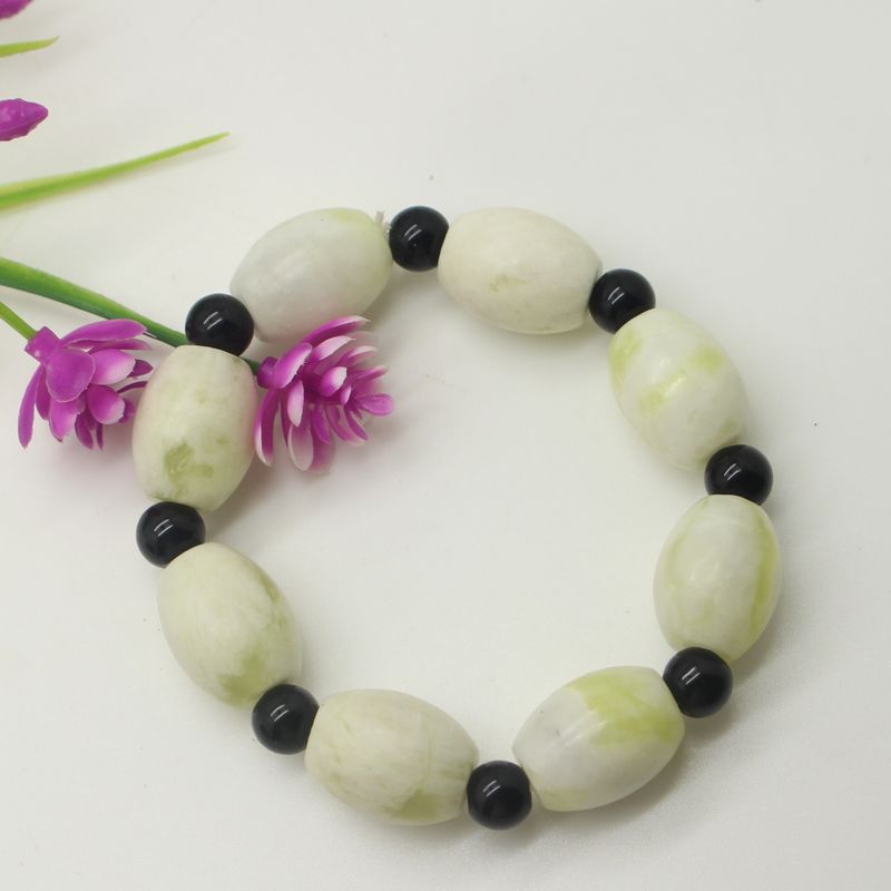 天然蓝田玉玉石椭圆形姜花手链 陕西蓝田玉手饰手串男女款