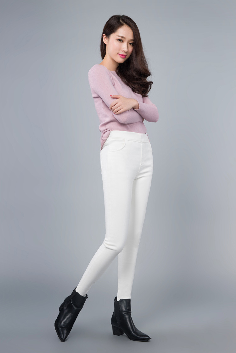 女士高腰秋冬季外穿白色加绒打底裤女加厚弹力保暖小脚裤大码长裤