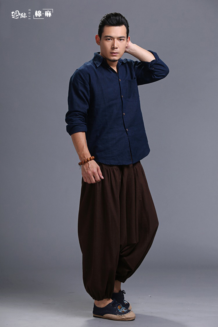 中国风男装 民族风亚麻宽松大裆裤吊裆裤低档裤大码男休闲裤 批发