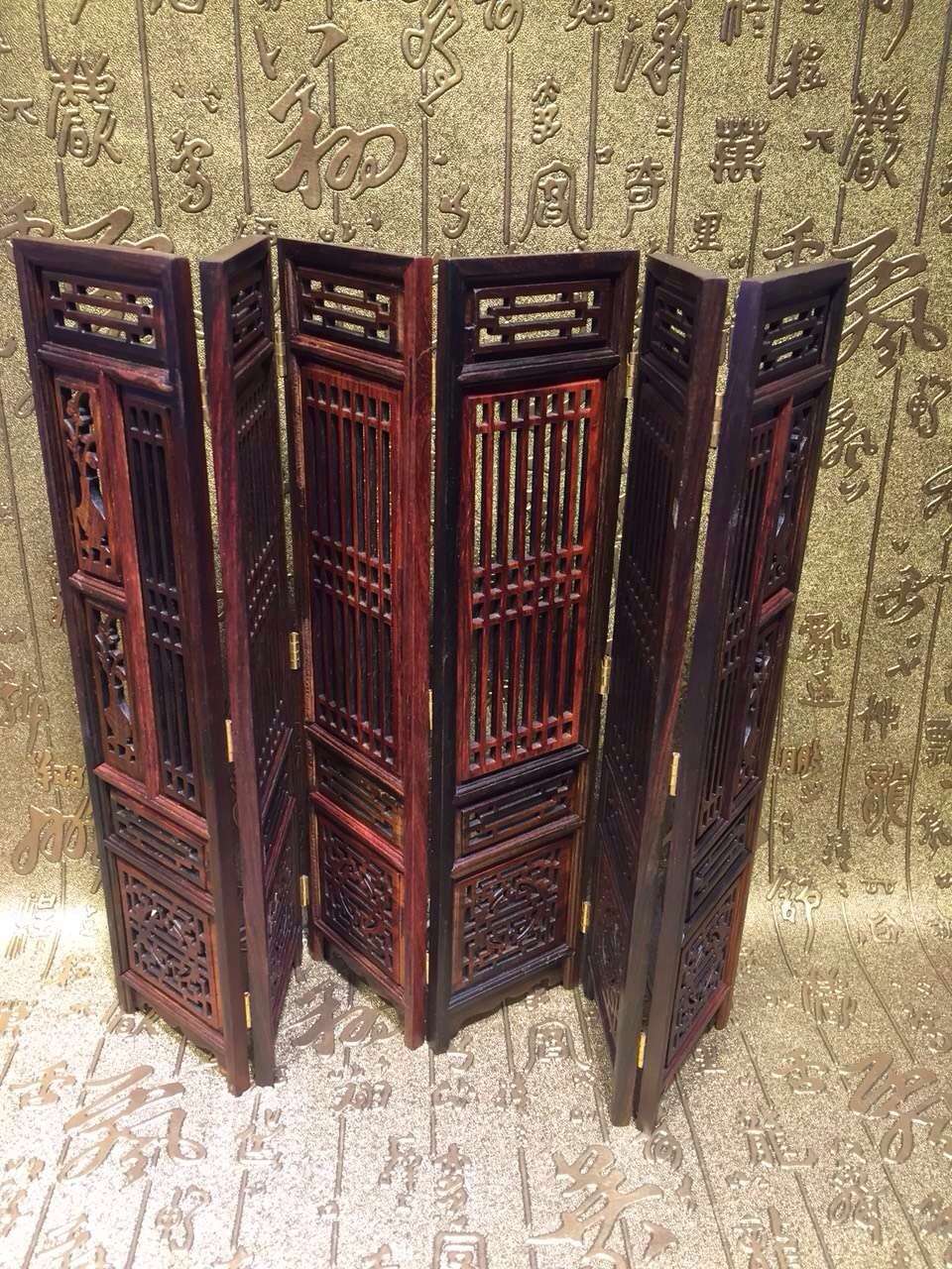 大红酸枝折叠屏风 38cm老红木微型微缩 仿明清小家具