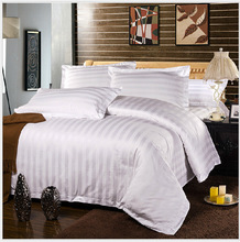 三公分缎条四件套酒店床单床上用品宾馆被罩涤棉白色宾馆床罩批发