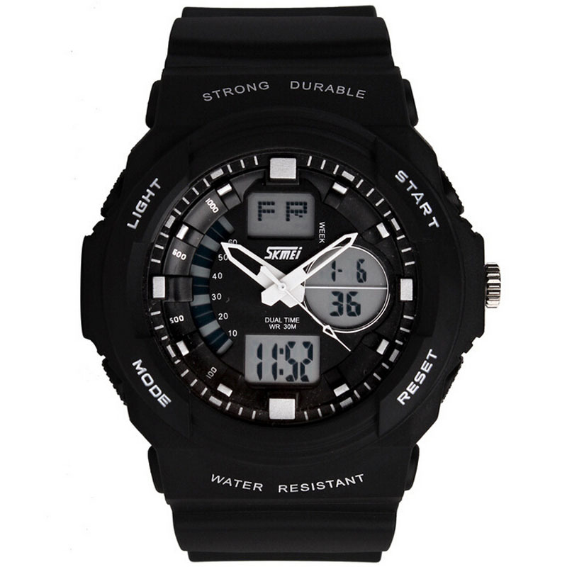 时刻美韩国男士手表潮双显户外运动游泳防水电子表 led多功能腕表