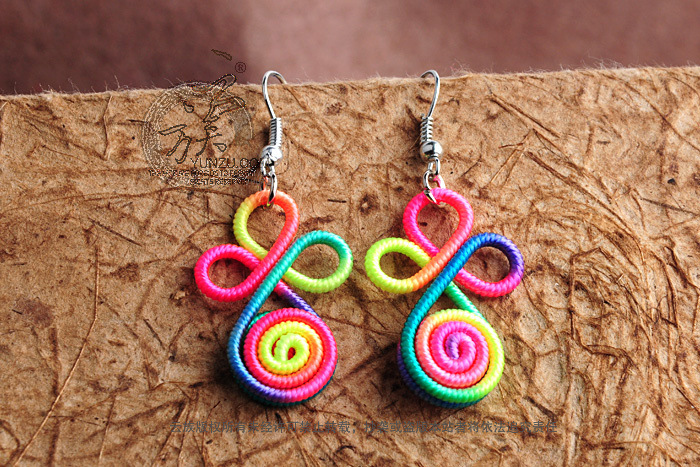 民族风耳环系列之彩线材料手工编织适合女士旅游拍照配搭云南批发