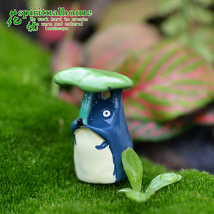 龙猫 树脂撑荷叶龙猫 公仔苔藓微景观摆件 树脂工艺配件