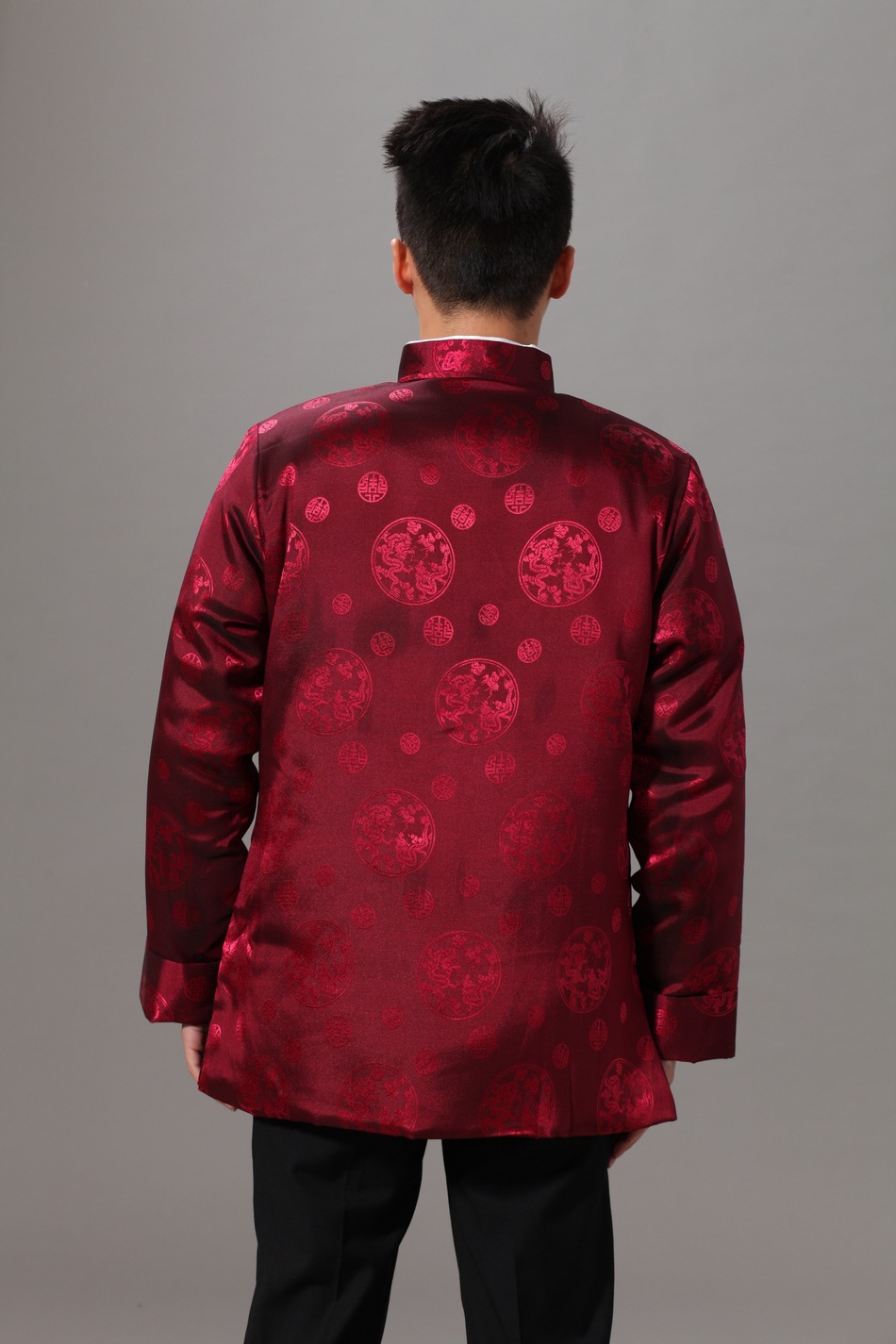 中老年人高级黑色绸缎外套新款夹棉复古中式唐装男式棉袄棉衣棉服