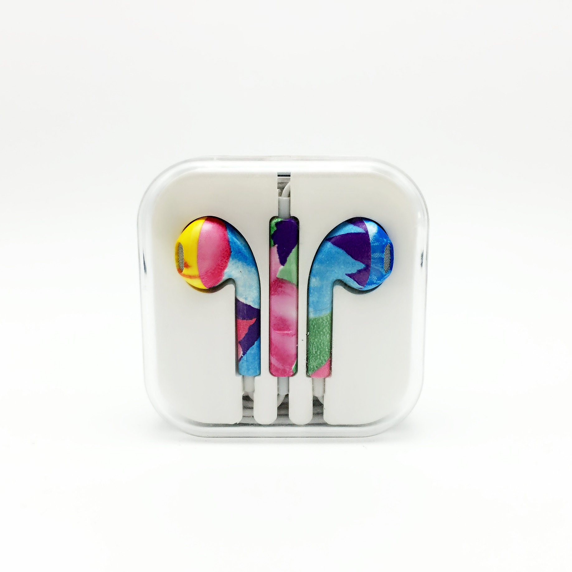 适用于苹果印花彩绘耳机 彩色花纹图案线控带麦 卡通个性图案现货