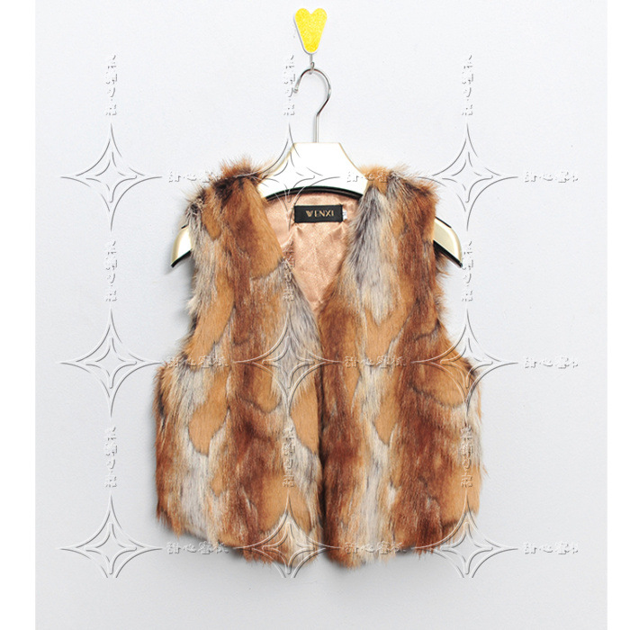 2016爆款虎纹豹纹仿皮草短款马甲外套混色小马甲背心毛毛马甲