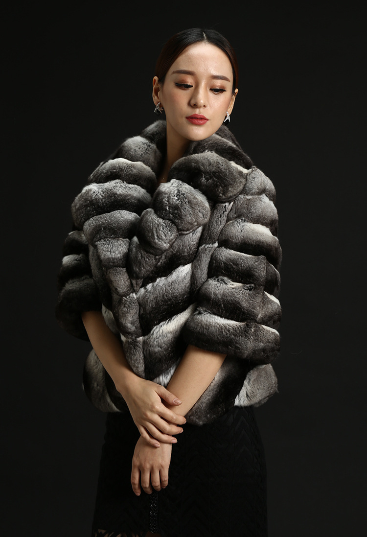 2016年新款貂皮外套 欧美大牌七分袖竖条整皮狐狸毛皮草批发