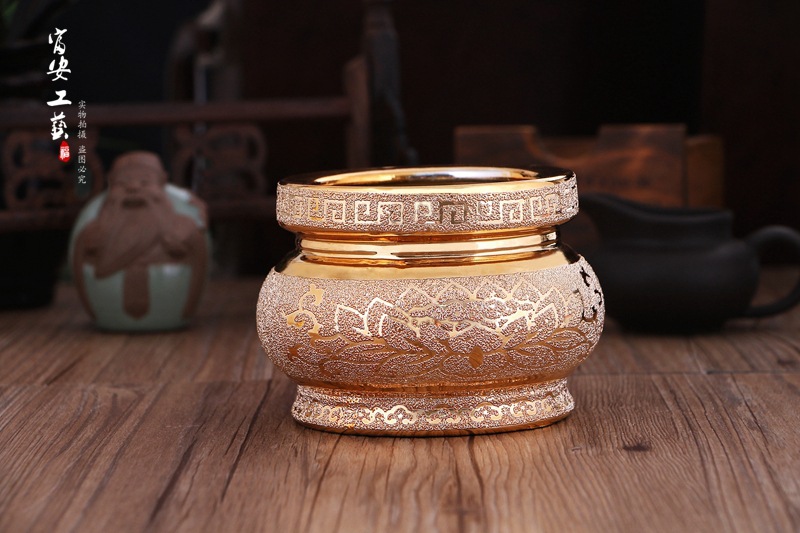 陶瓷镀金沙香炉 金沙莲花招财进宝香炉 莲花香炉 佛堂用品批发
