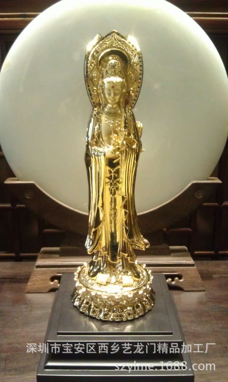 南海 三面观音开光佛像 24k金金身像 保平安保事业 锌合金材料