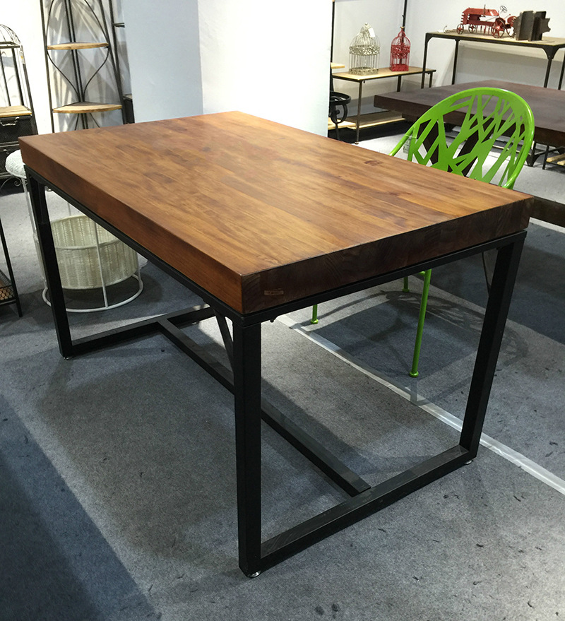 创意餐厅长条加厚餐桌 实木铁艺家用桌子 美式复古成套餐桌椅组合