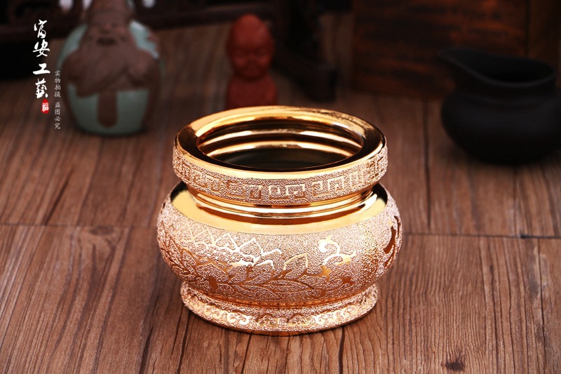 陶瓷镀金沙香炉 金沙莲花招财进宝香炉 莲花香炉 佛堂用品批发