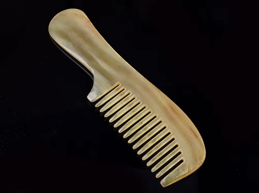 批发优质羊角梳17cm大手柄羊角梳子 宽齿精品美发梳 厂家特价直销