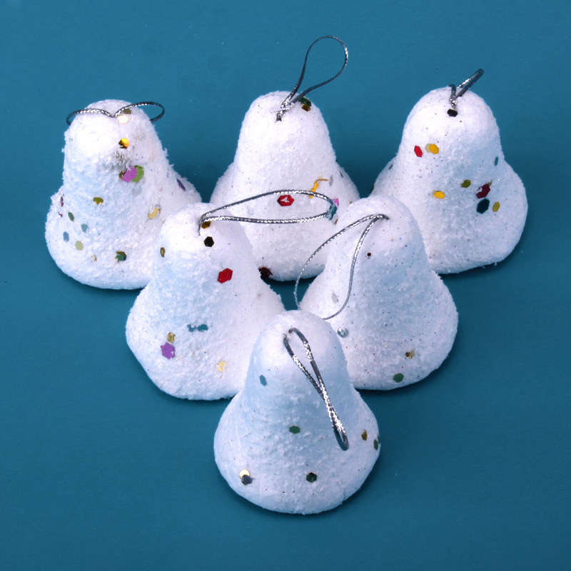 供应圣诞节装饰用品 圣诞树装扮道具 白色雪景铃铛挂件 一包6个