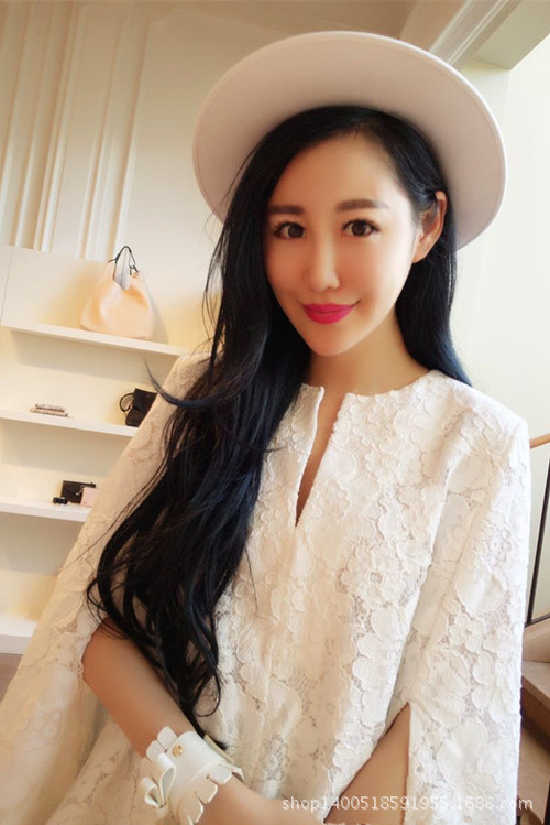 一件代发2015左岸潇同款韩版白色七分袖斗篷蕾丝连衣裙孕妇.